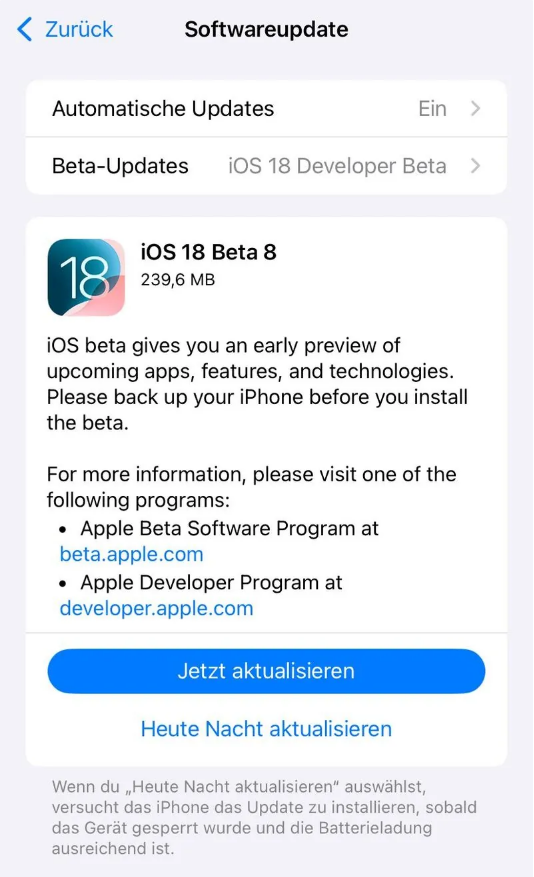 永济苹果手机维修分享苹果 iOS / iPadOS 18 开发者预览版 Beta 8 发布 